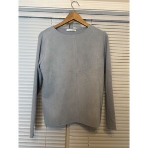 Siani Milano Women's Sz M Blue Sweater Faux Suede Front Ribbed Back & Sleeves